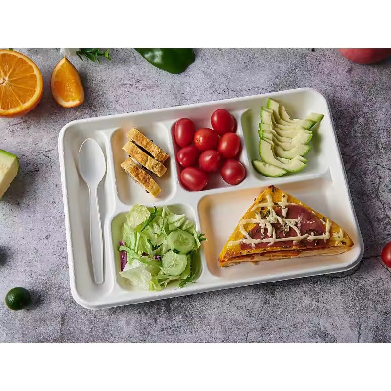 100% Compostable 6 Compartment Plates - Disposable 12.5 Inch 90-Pack