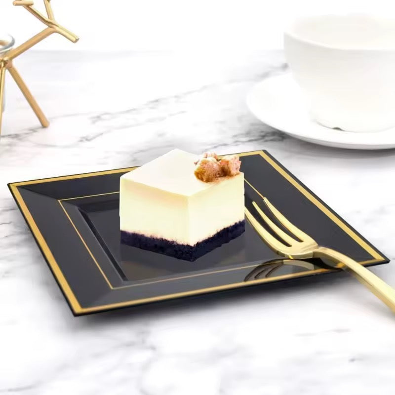 Bliq Square Disposable Plastic Dinning and Dessert Plates 60-Pack
