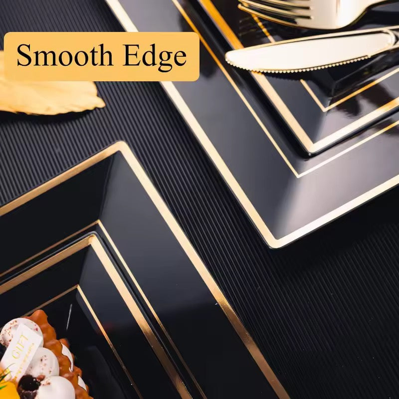 Bliq Square Disposable Plastic Dinning and Dessert Plates 60-Pack
