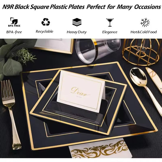 Bliq Square Disposable Plastic Dinning and Dessert Plates 60-Pack