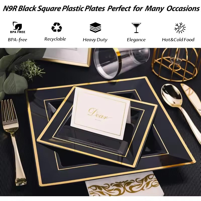 Bliq Square Disposable Plastic Dinning and Dessert Plates 60-Pack