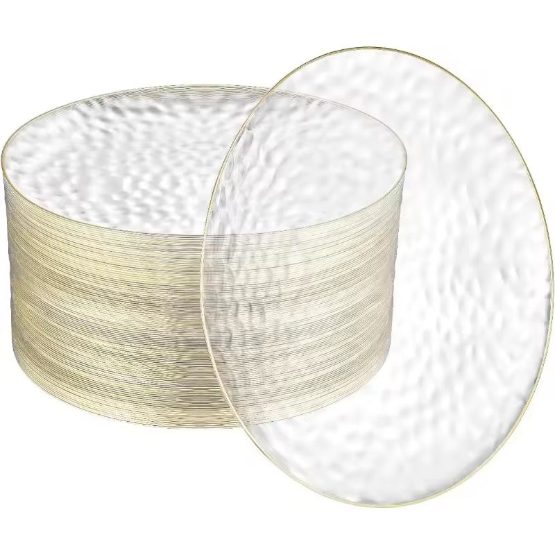 Clear Hammered Disposable 10 Inch Round Plastic Plates 100-Pack
