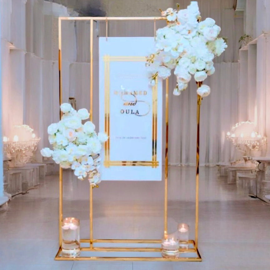 Shiny Gold Square Wedding Welcome Sign Backdrop