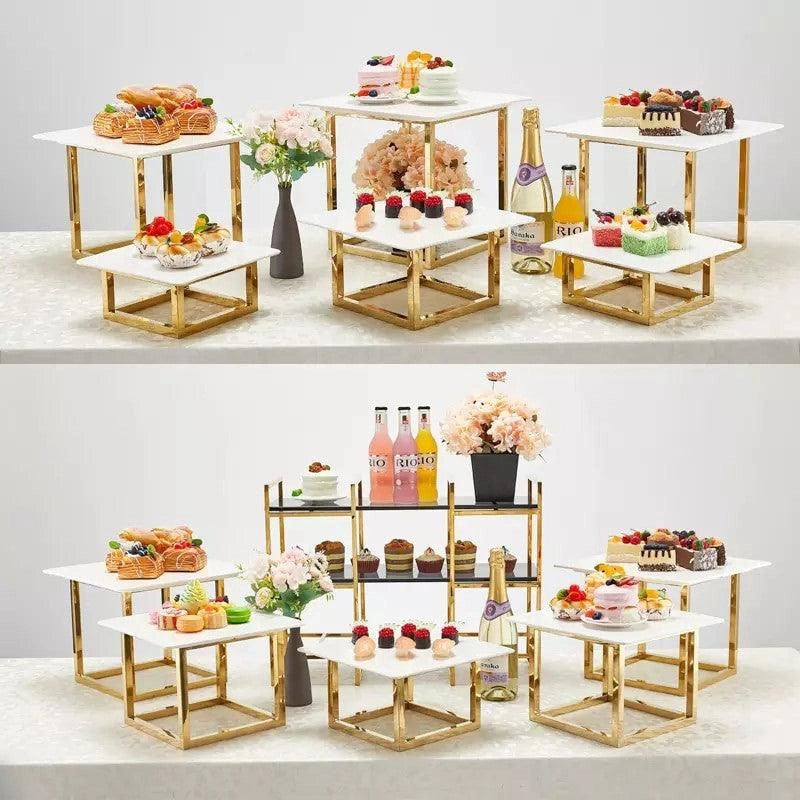 Gold Cube Dessert Table Stands | 5-Piece Cake Display Risers