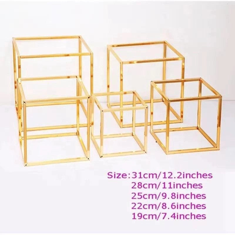Gold Cube Dessert Table Stands | 5-Piece Cake Display Risers