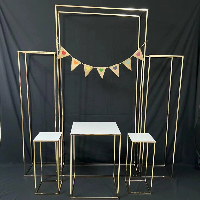 Gold Square Wedding Backdrop Stands 3-Piece