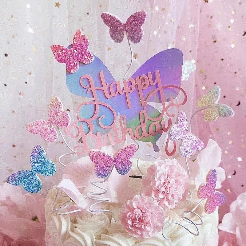 Happy Birthday Sign 3D Butterfly Cake Toppers