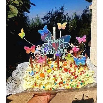 Happy Birthday Sign 3D Butterfly Cake Toppers