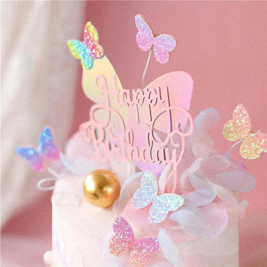 Happy Birthday Sign 3D Butterfly Cake Toppers