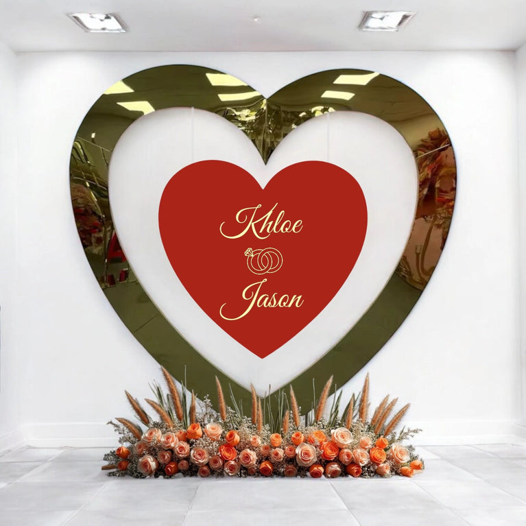 Heart Mirror Gold Wedding Backdrop - Cupid Arch Metal Stand