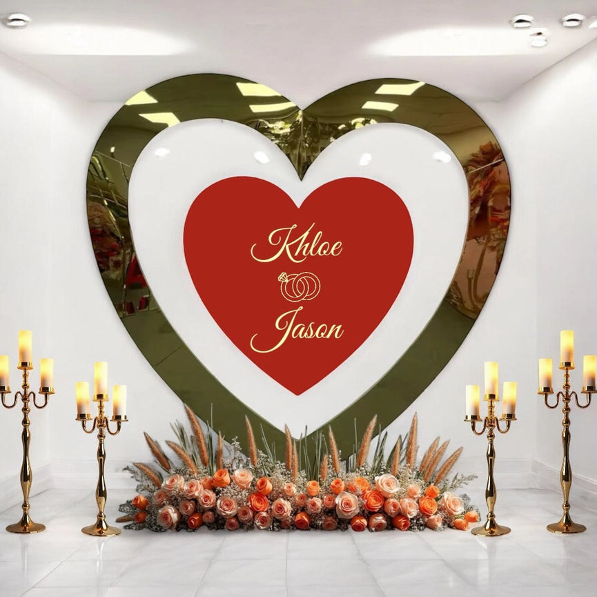 Heart Mirror Gold Wedding Backdrop - Cupid Arch Metal Stand