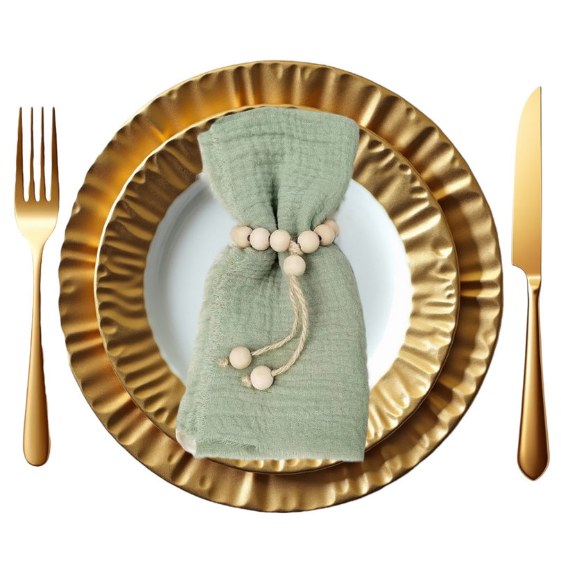 12.5" Rustic Gauze Table Decor Placemat Napkin with Fringe