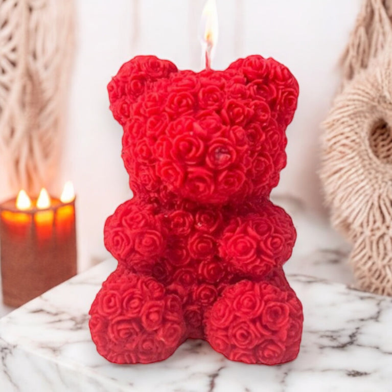 Rose Teddy Bear Soy Scented Pillar Glim Candle