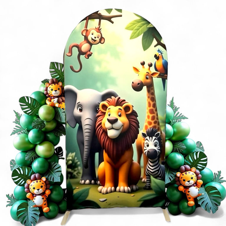 Jungle Party Arch Fabric Cover For Animal Themed Birthdays