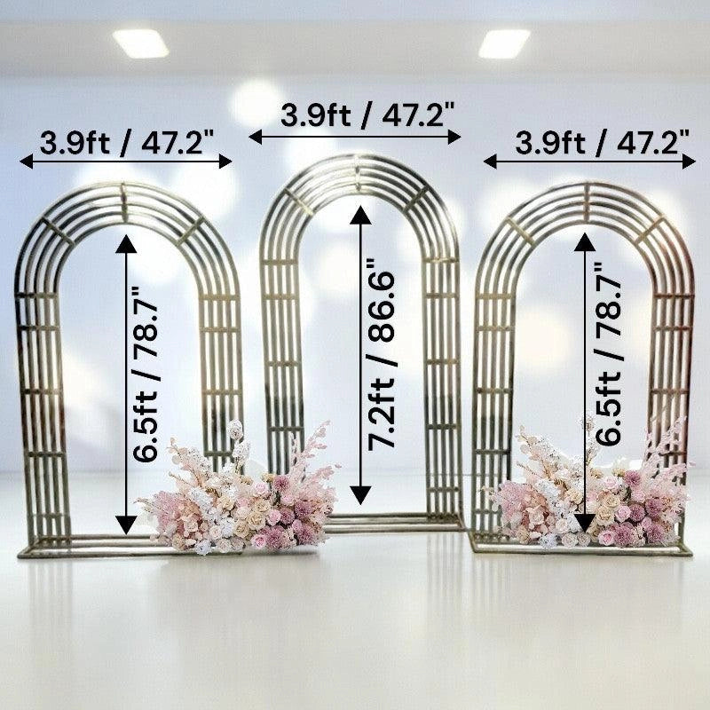 Lunette Wedding Arch Shiny Gold Backdrop Staging Frames - Décor Maniacs