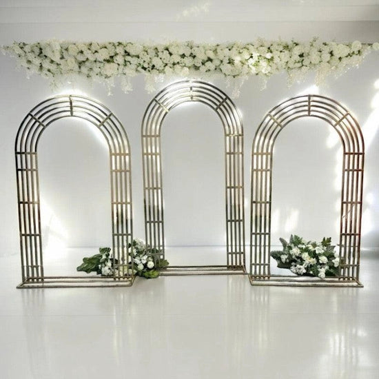 Lunette Wedding Arch Shiny Gold Backdrop Staging Frames - Décor Maniacs