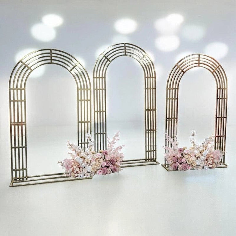 Lunette Wedding Arch Shiny Gold Backdrop Staging Frames - Décor Maniacs