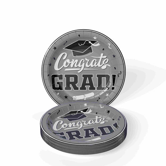 7 In. White/Silver Graduation Plates | 24 Count