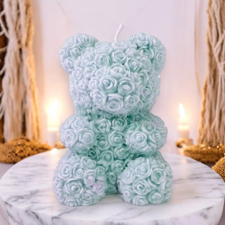 Rose Teddy Bear Soy Scented Pillar Glim Candle