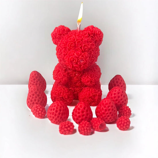 Rose Teddy Bear Soy Scented Pillar Glim Candle