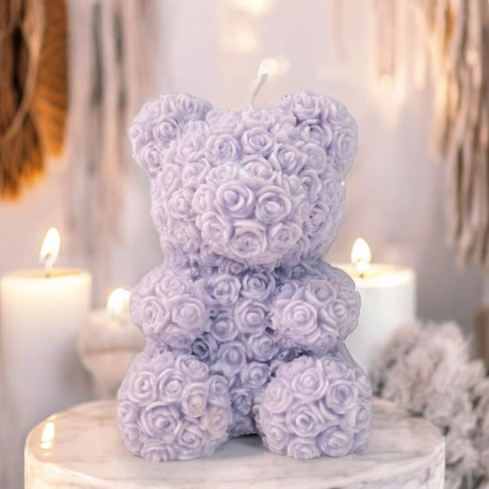 Rose Teddy Bear Soy Scented Pillar Glim Candle