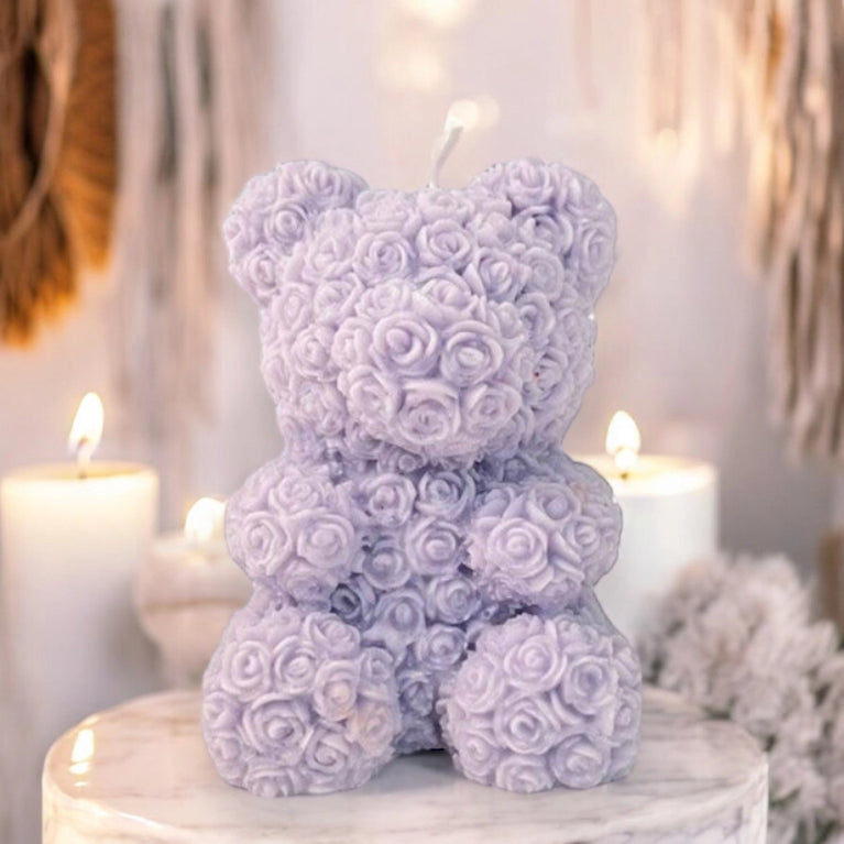 Rose Teddy Bear Soy Scented Pillar Glim Candle