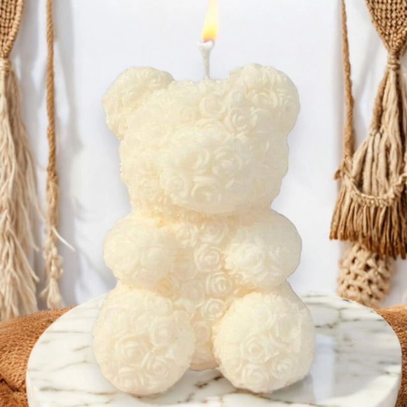 Rose Teddy Bear Soy Scented Pillar Glim Candle