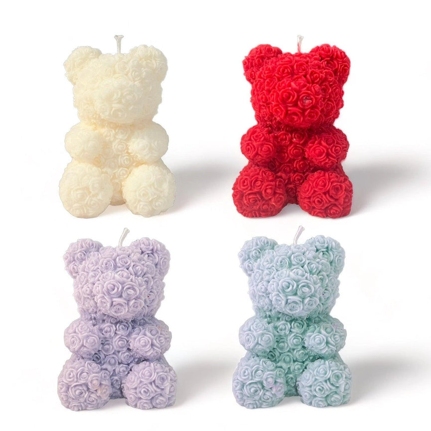 Rose Teddy Bear Soy Scented Pillar Glim Candle