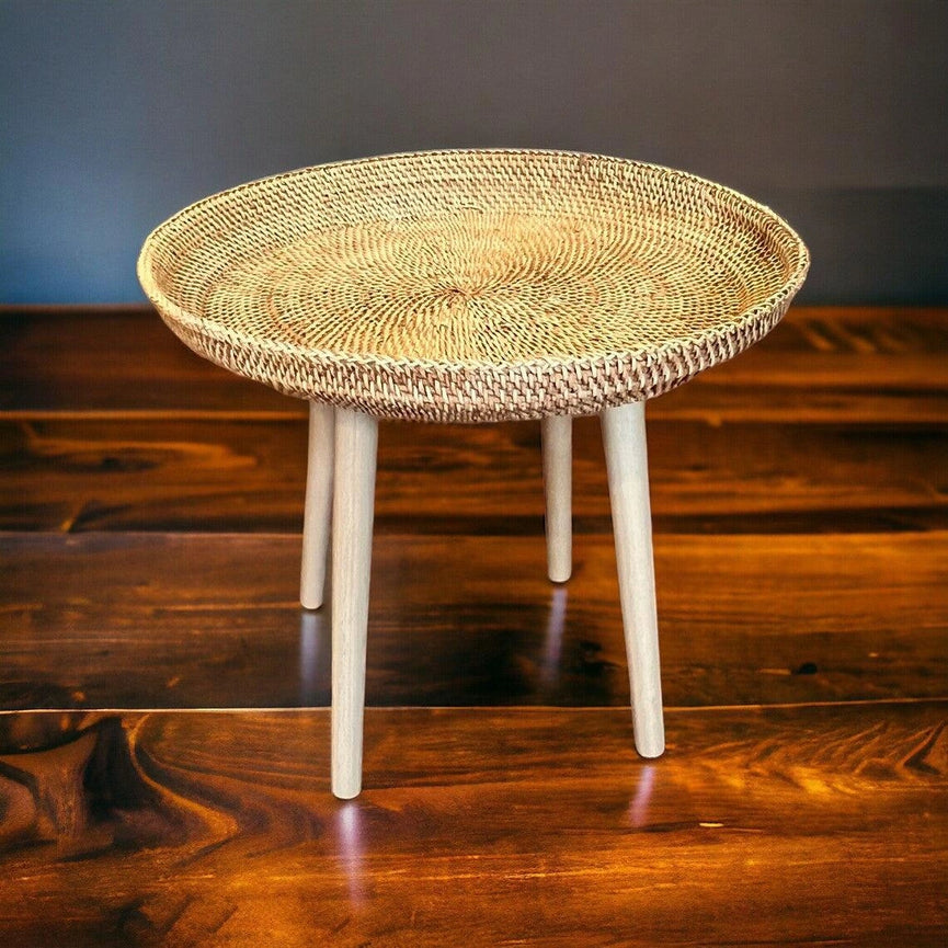 Round Handwoven Rattan Wicker Boho Coffee Table