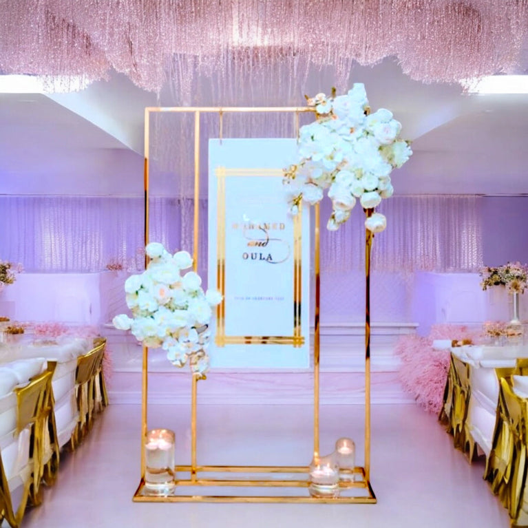 Shiny Gold Square Wedding Welcome Sign Backdrop