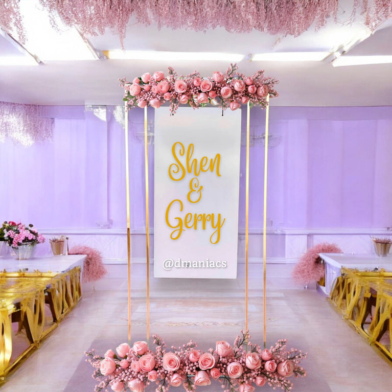 Shiny Gold Square Wedding Welcome Sign Backdrop