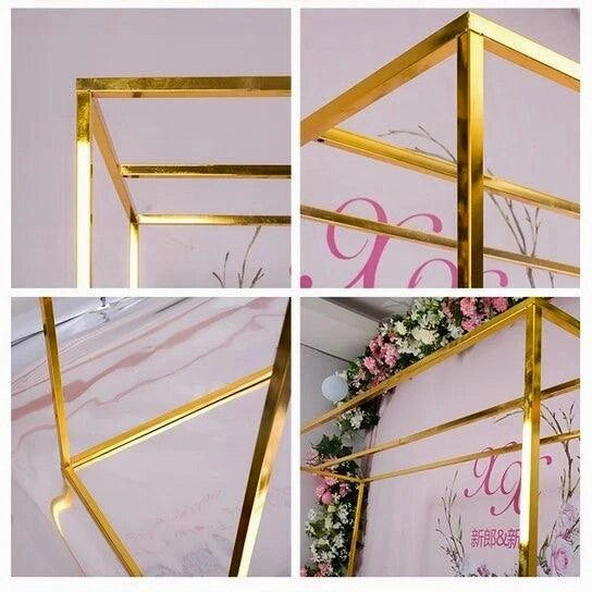 Shiny Gold Wedding Backdrop 3-Bar Box Arch