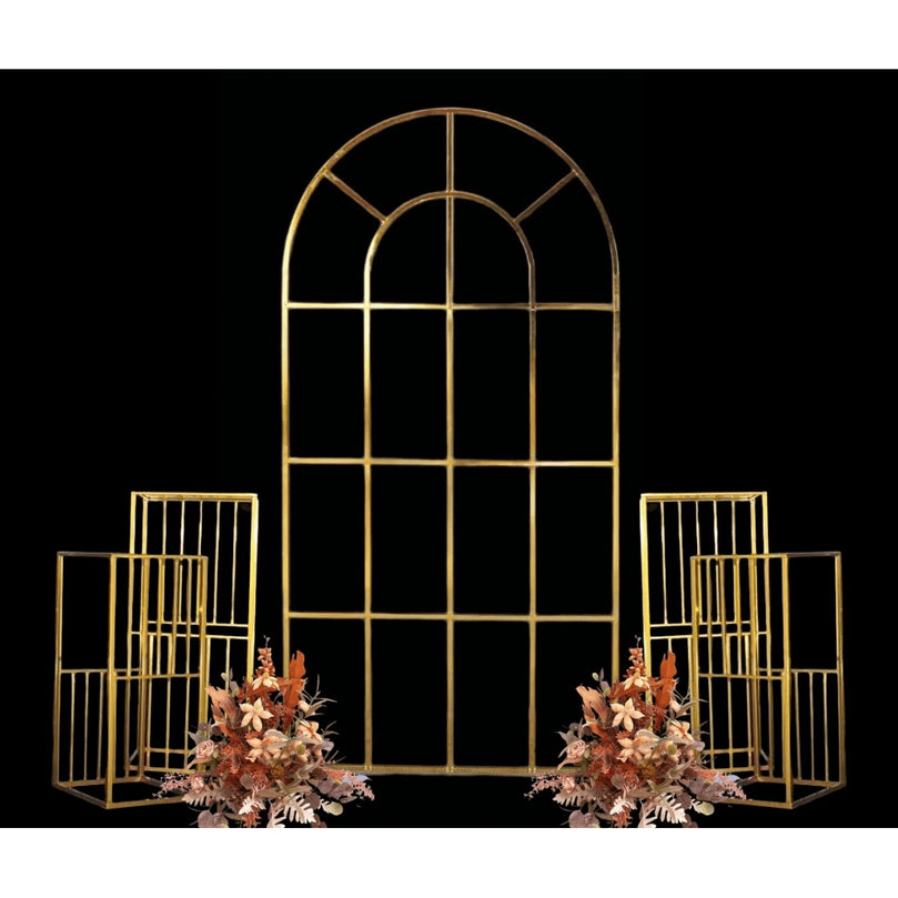 Shiny Gold Window Wedding Arch Backdrop Stand - Décor Maniacs