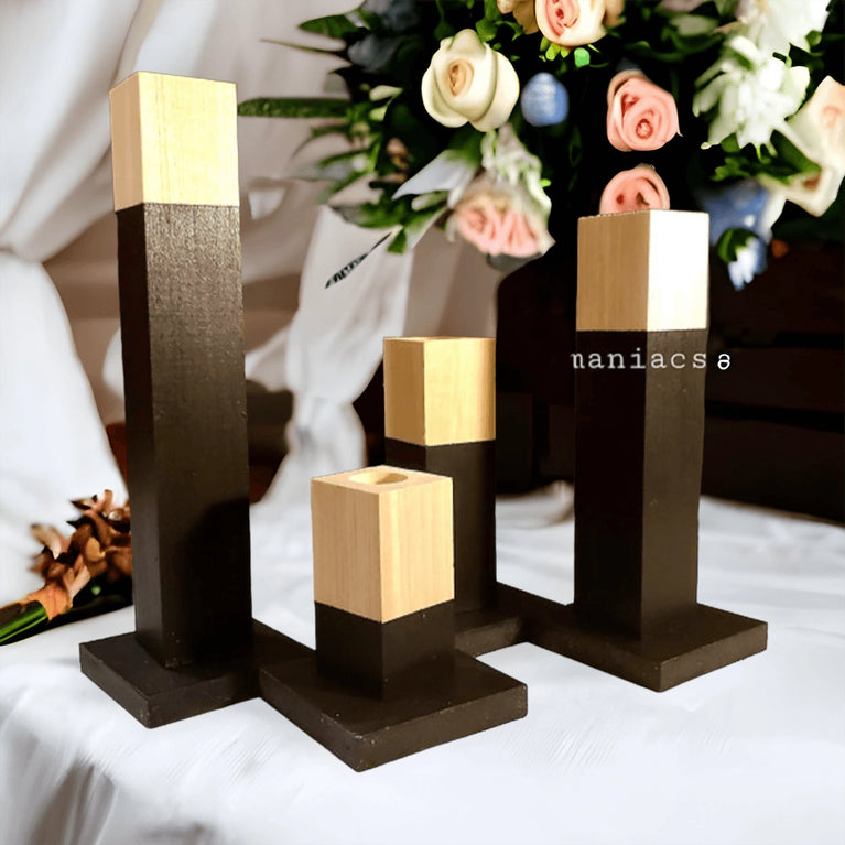 Wood Taper Candlestick 4-Piece Candle Holders - Décor Maniacs