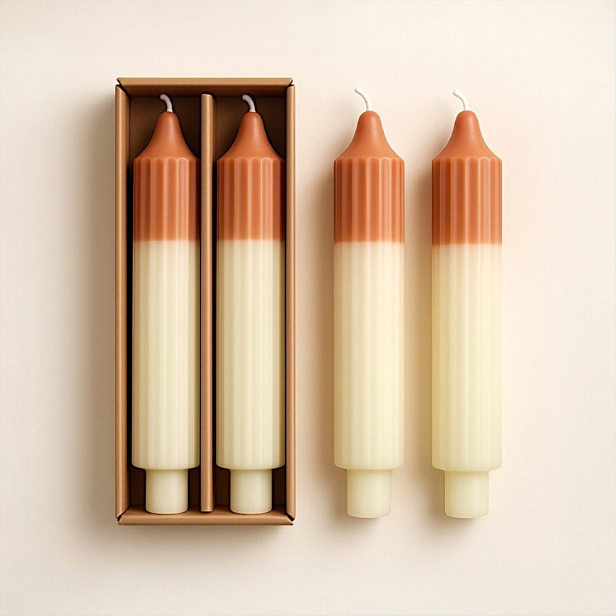 Camel & Mint Two-Tone Pleated Taper Candles | Set of 2