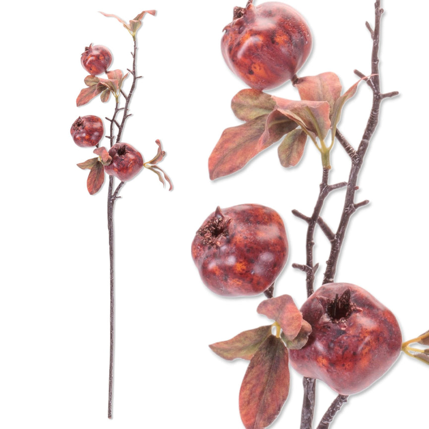 Faux Pomegranate Stem with Leaves
