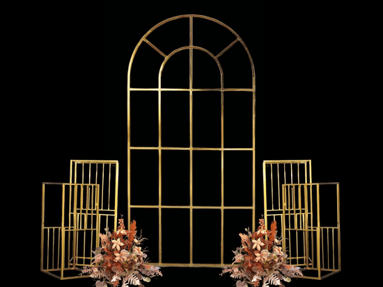 Shiny Gold Window Wedding Arch Backdrop Stand - Décor Maniacs