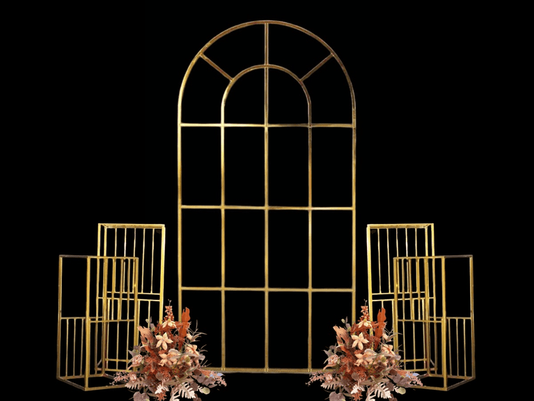 Shiny Gold Window Wedding Arch Backdrop Stand - Décor Maniacs