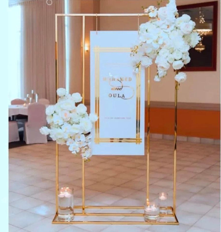 Shiny Gold Square Wedding Welcome Sign Backdrop - Décor Maniacs