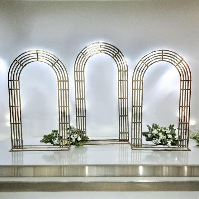 Lunette Wedding Arch Shiny Gold Backdrop Staging Frames - Décor Maniacs