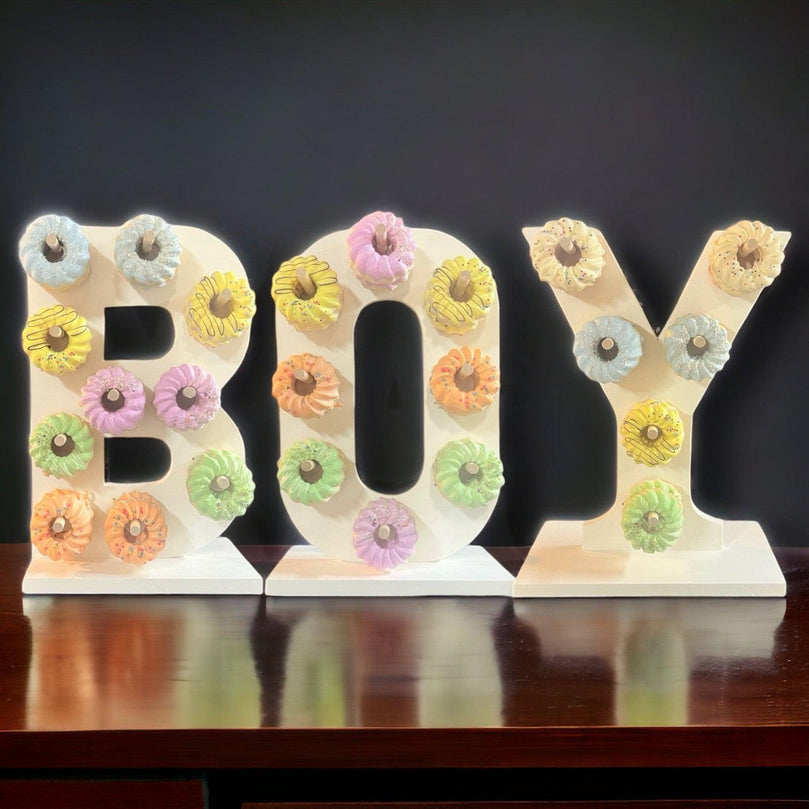 Donut Wall BOY Personalized Baby Shower Party Dessert Stands - Décor Maniacs