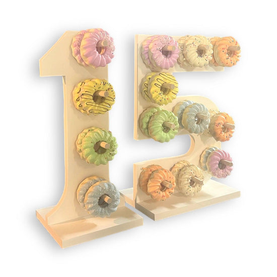 Donut Wall Personalized 15th Birthday Party Dessert Stands - Décor Maniacs