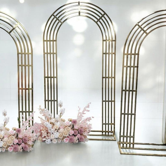 Lunette Wedding Arch Shiny Gold Backdrop Staging Frames - Décor Maniacs