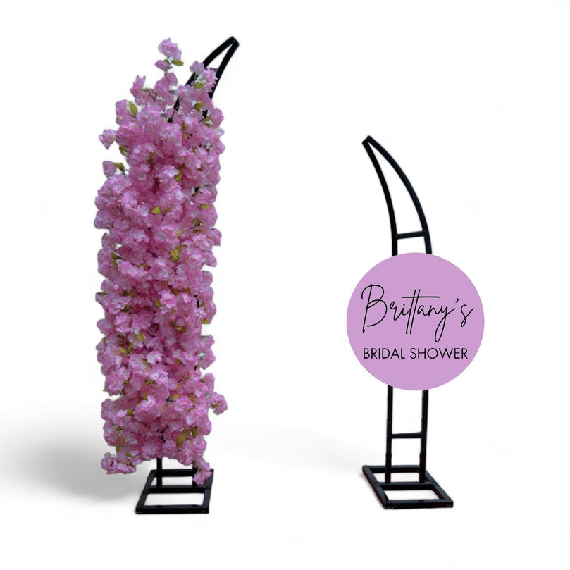 Wedding Arch Backdrop Stand with Cherry Blossom Flower Arrangement - Décor Maniacs