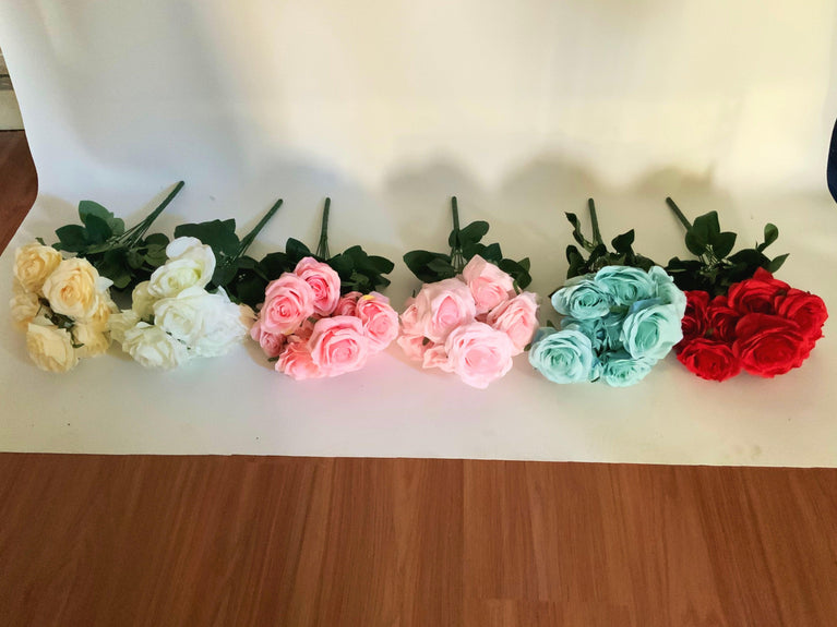 Artificial Silk 10 Heads Rose Bouquet Flowers - Décor Maniacs