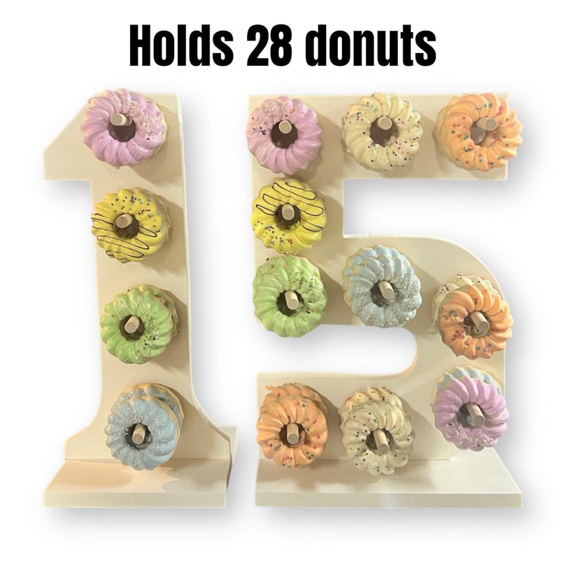 Donut Wall Personalized 15th Birthday Party Dessert Stands - Décor Maniacs