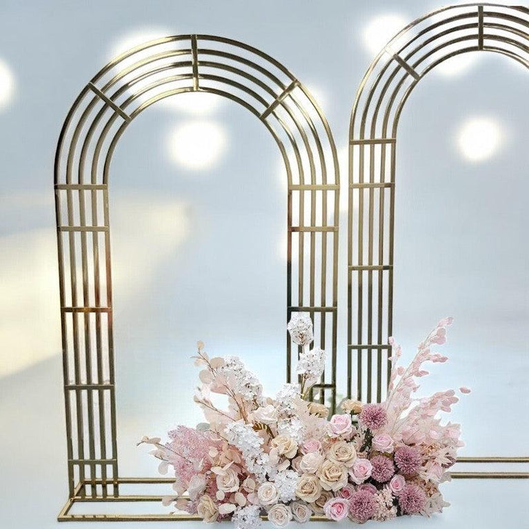 Lunette Wedding Arch Shiny Gold Backdrop Staging Frames - Décor Maniacs