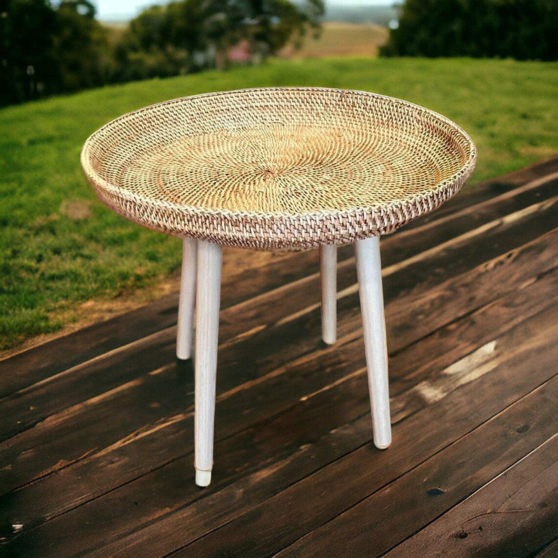 Round Handwoven Rattan Wicker Boho Coffee Table - Décor Maniacs