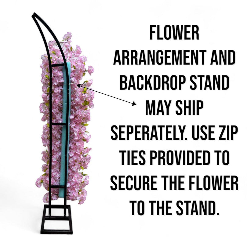 Wedding Arch Backdrop Stand with Cherry Blossom Flower Arrangement - Décor Maniacs