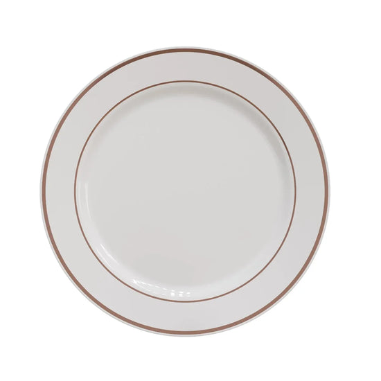 10.25 In. White/Rose Gold Line Design Plastic Plates | 120 Count